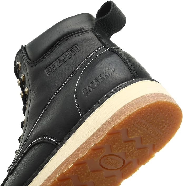 Moc Toe Work Boots for Men Waterproof Soft/Steel Toe Comfortable Full Grain Leather Non Slip Wedge Outsole Construction 6" Workboots