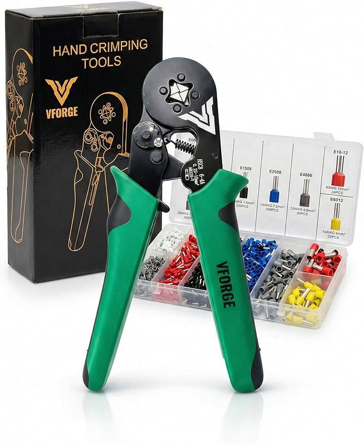 Ferrule Crimping Tool Kit - with 1200PCS Wire Connectors - AWG23-7 Self-adjustable Ratchet Wire Crimping Tool Kit Crimper Plier Set