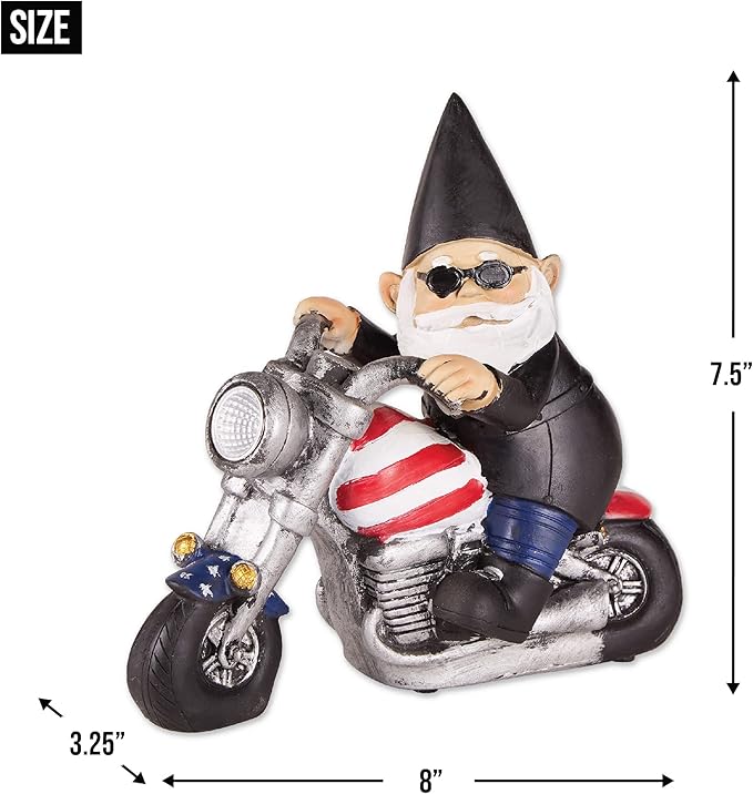 Accent Plus Biker Gnome Solar Statue 8x3.25x7.5