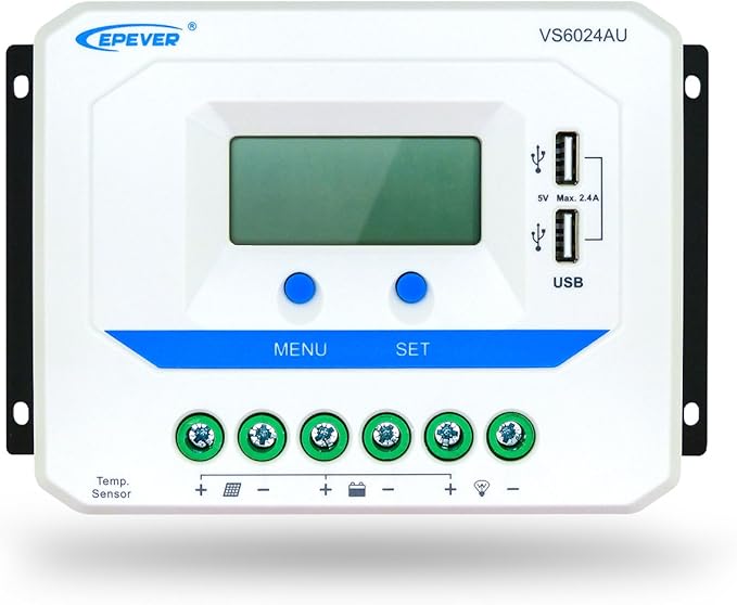 EPEVER Solar Charge Controller 60A 12V/24V Auto Work VS6024AU with Dual USB Ports Solar Panel Battery Regulator LCD Display for Solar System (60A)