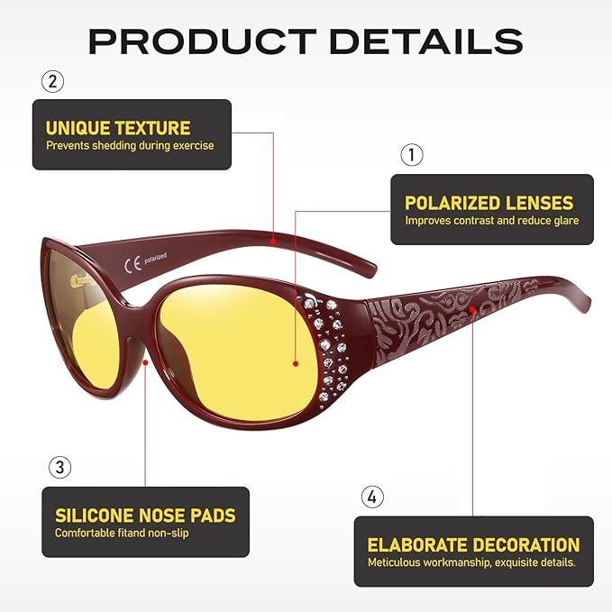 HAOLOTA Night Vision Driving Glasses Women Anti Glare Polarized, Wrap Around Nighttime Safety Glasses UV Protection
