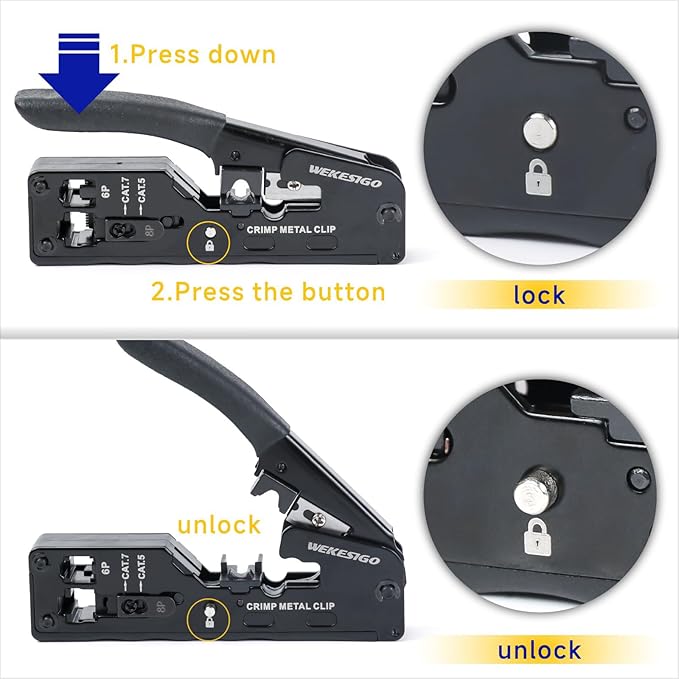 Network Crimper, Network Cable Stripper Cutter RJ45 Crimping Tool Ethernet Wire Cutter Crimper Crimping pliers for RJ11 RJ12 RJ45 6P6C/4C,8P8C Cat7 Cat6A Cat6 Cat5E Cat5 Modular Plugs Connectors