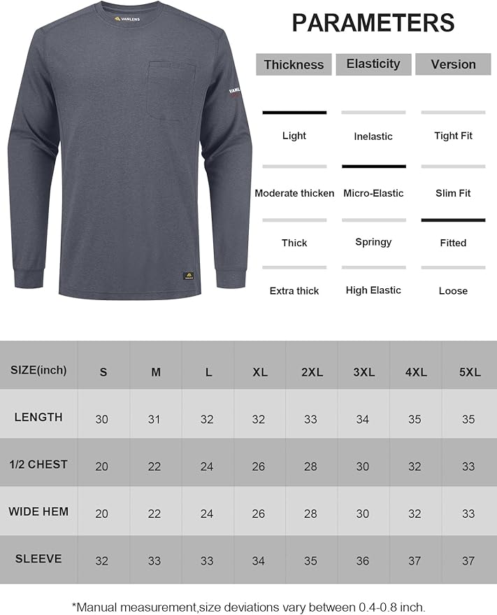 FR Shirts for Summer Crew T-Shirt 5.5OZ Heather Jersey Flame Resistant Long Sleeve Crew T Shirt CAT2