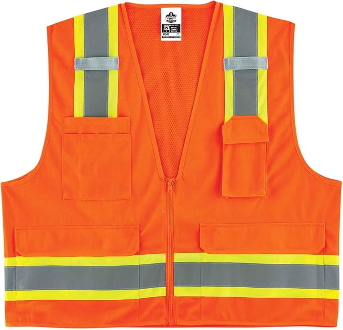 Ergodyne Unisex Two-tone Class 2 Two Tone Surveyors Vest, Orange, Large-X-Large US