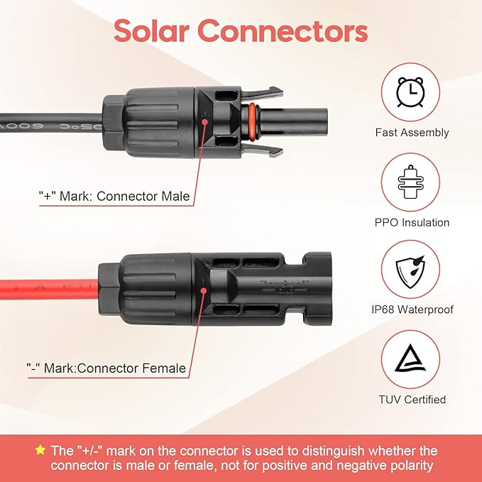 10AWG Solar Panel Cable Connector Kit, Compatible with Solar Connector and Anderson Connector for RV, Goal Zero Yeti, Renogy Portable Solar Generator Power Station (1.6Ft)