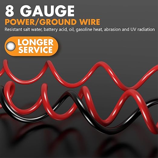 Jeemiter 8 AWG CCA Wire Kit - 100ft Total (50ft Red & 50ft Black) | Complete Power & Ground Cable for Car Audio, RV, Solar | Includes Lugs & Heat Shrink Tube