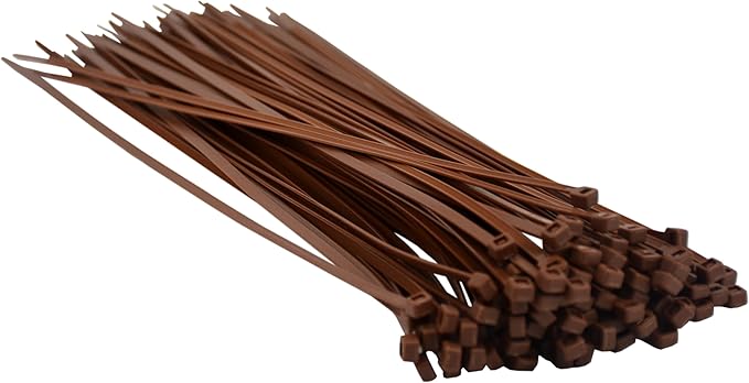 Pro Tie Standard Duty, Self-Locking UV Nylon Cable Wire Ties for Indoor and Outdoor Use |14.6-Inch, 50 lbs. Tensile Strength, Brown Nylon, 100-Pack (PN: BR14SD100)