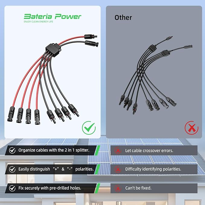 Bateria Power Solar Connectors 30A Y-Branch Cable, Solar Cable Parallel Adaptor Solar Panel Wire Connectors in Pair for Solar Panel (1*MF/MMMMFFFF)