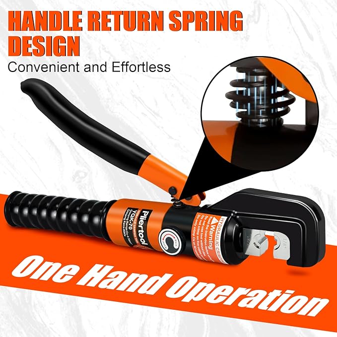 10 Ton Hydraulic Battery Cable Crimper with Spring-Loaded Handle & 9 Dies Battery Cable Lug Wire Crimping Tool for 12-2/0 AWG, 1/8" Stainless Steel Railing, Marine & Electrical Terminals