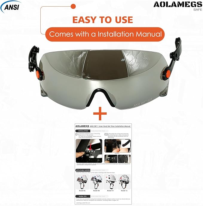 ANSI Z87 Safety Glasses - OSHA Construction Hard Hat Visor Accessories,Build in Clear/Tinted Lens Eye Protector