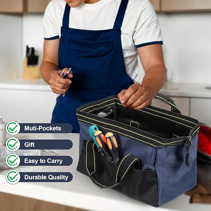 3 Pack Wide Mouth Tool Bag, 13 Inch Waterproof Power Tools Organizer Heavy Duty Drill Bag Electrician Tool Tote for Professionals, Construction Electricians Carpenter and DIY Enthusiasts