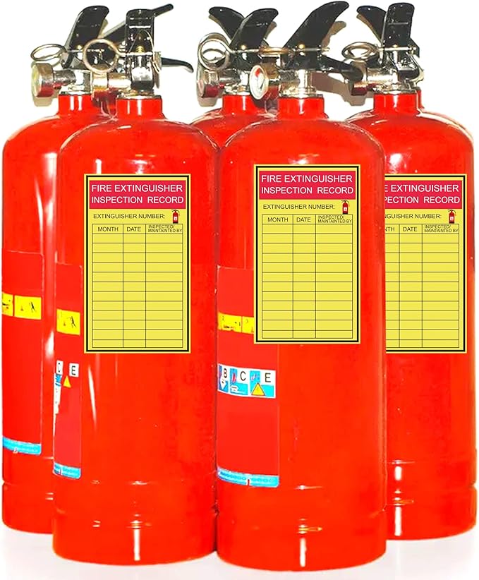 Monthly Fire Extinguisher Inspection Tags Stickers Safety Stickers 3x5 Inch Year Maintenance Extinguisher Recharge and Inspection Record Labels Inventory Sticker 60Pcs Check Record Vinyl Sticker Label