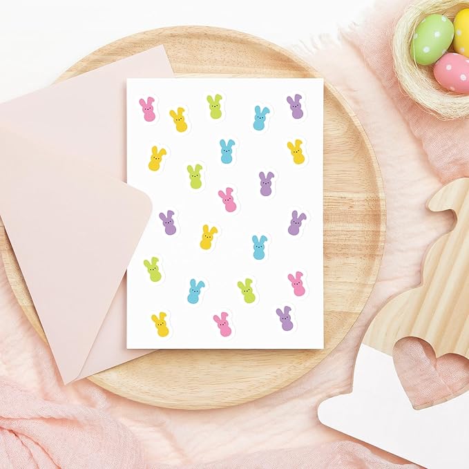 JarThenaAMCS 2400Pcs Mini Easter Bunny Sticker Pastel Rabbit Paper Decal 5 Colors Animal Adhesive Sticker for Planner Reward Envelope Scrapbook DIY Supplies, 0.5 in
