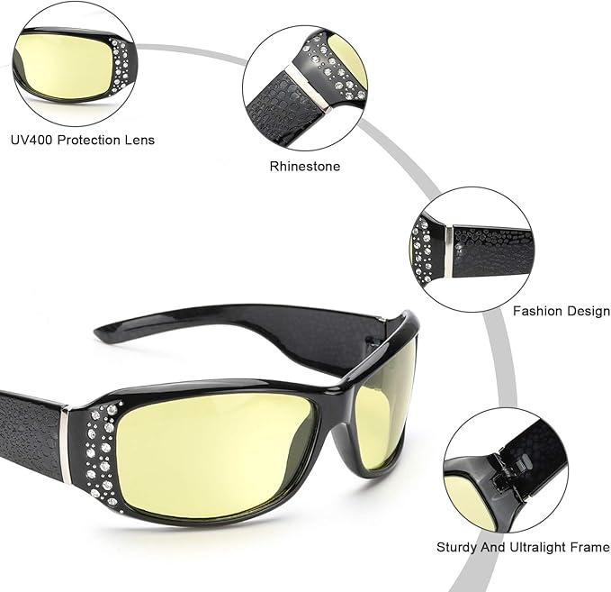 IGnaef Women Photochromatic Night Vision Glasses for Driving, Anti Glare Polarized Safety Nighttime/Rainy Glasses