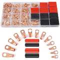 Copper Wire Lugs 260Pcs, AWG 2 4 6 8 10 12 Gauge Battery Cable Ends with 120Pcs Heat Shrink Tubing Set, 140Pcs Ring Terminals Connectors Assortment Kit for Marine, Automotive, Cables, Appliances
