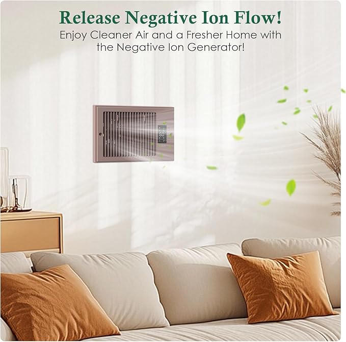 Register Booster Fan 6" x 10" with Negative Ion, Manual Airflow Direction Control, Quiet 10-Speed Heating Cooling AC Vent Fan with Remote & Thermostat Control for Wall Floor, Bronze