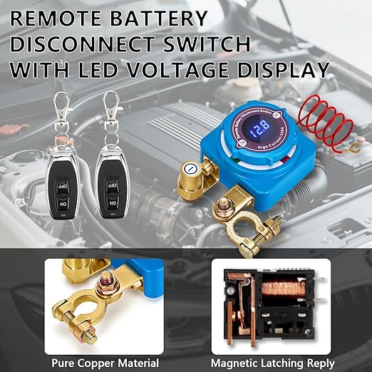 Remote Battery Disconnect Switch 12V 240A, Upgrade Battery Kill Switch for car 12V 240A, with Led Voltage Display, Prevent Battery Drain, Remote Battery Kill Switch for Car, Truck, RV