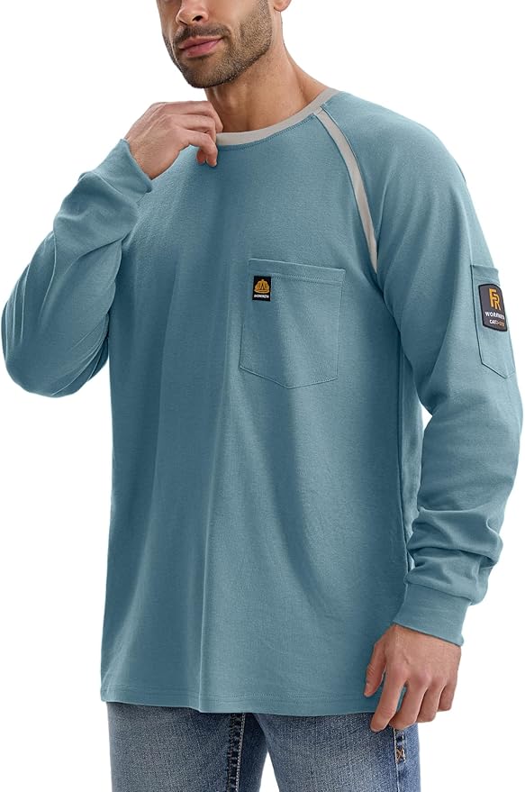 WORKWEYA 6.5oz Men's FR Shirts NFPA 2112 Lightweight Cotton Fire Retardant Shirt