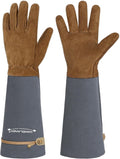 HANDLANDY Long Gardening Gloves for Men & Women, Pigskin Leather Rose Pruning Gloves, Breathable Thorn Proof Gauntlet Glove (Steel Gray, XL)