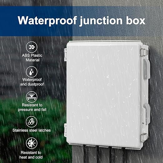 Electrical Junction Box, Ventilated Design, Cable Grommets, Indoor/Outdoor Use with Mounting Panel & Hinged Cover. Waterproof IP 65. (Grey Cover, 15.7"x11.8"x7.1")