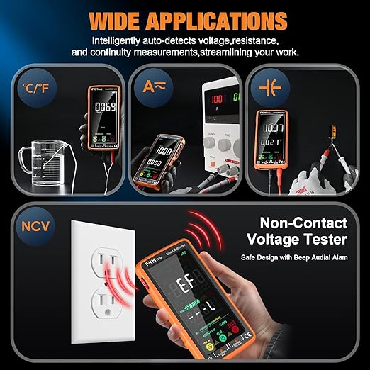 FKM Pro Digital Multimeter Tester TRMS 6000 Counts,Smart Rechargeable Voltmeter 5"Color LCD,Auto-Ranging Automotive Multimeters,for AC/DC Current/Voltage,NCV,Ohm,Capacitance,Resistance,Continuity,Temp