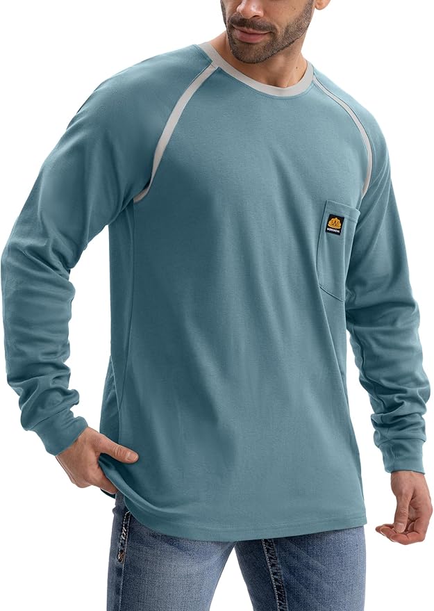 WORKWEYA 6.5oz Men's FR Shirts NFPA 2112 Lightweight Cotton Fire Retardant Shirt