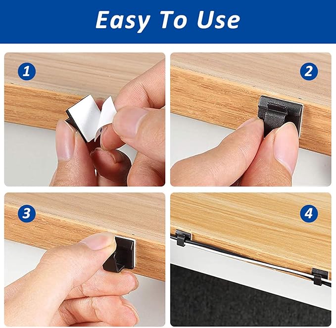 150 PCS Adhesive Cable Wire Clips Black, Outdoor Cable Management Wire Organizer Cord Holder for Under Desk, Car, Wall, TV PC Ethernet Cable (Black)