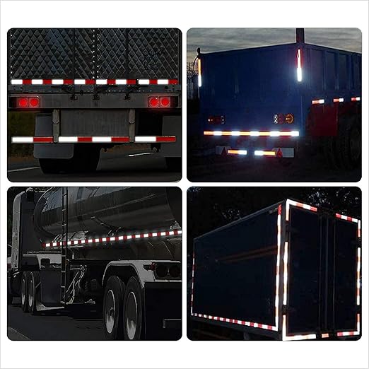 Reflective Tape, Waterproof Self Adhesive Dot Reflective Tape Outdoor Safety Caution Reflector for Trailers, Bikes, Cars（White Red, 2 Inch x 65 Feet）