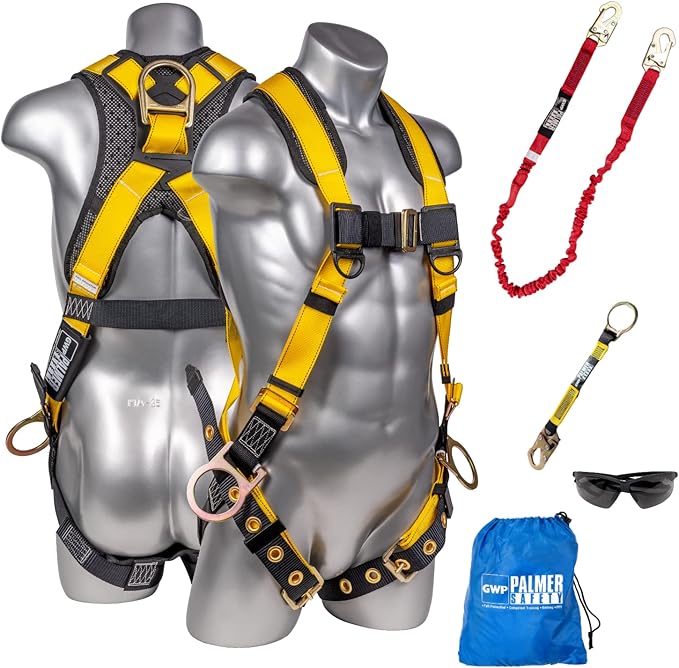 Palmer Safety Fall Protection Safety Harness Kit I Construction Harness + Various Lanyard + D-Ring Extender