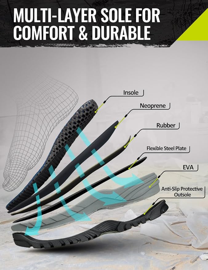 TIDEWE Work Boots Puncture-Proof with Steel Toe & Shank, Waterproof Anti Slip Rubber Boots for men, 6mm Neoprene Outdoor Boots, Durable Hunting Boots for Manufacturing, Construction, Farming(Black,Size 7-13)