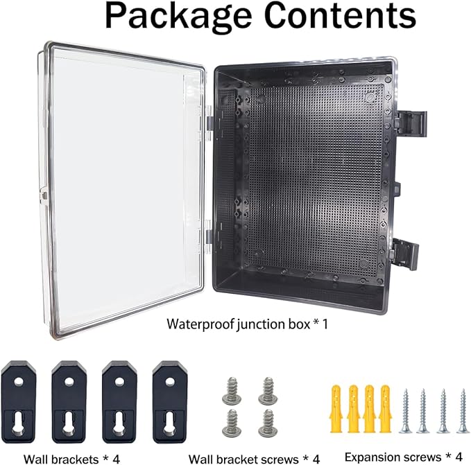 Junction Box, Hinged Black Clear Cover IP67 Waterproof ABS Project Box with Mounting Plate Electrical Box Enclosure with Wall Bracket 15.7 x 11.8 x 7.9inch(400x300x200mm)