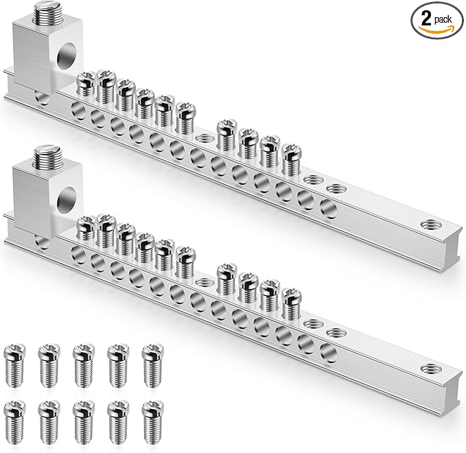 2 Set Ground Bar Kit with 10 Terminal Positions and Ground Lug Bar Aluminum Grounding Lugs for Electrical Connections