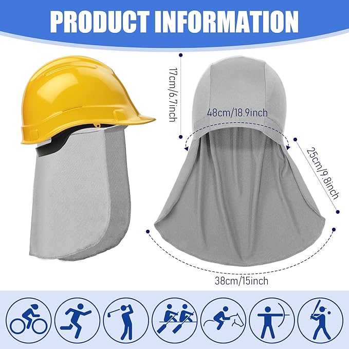 Syhood 4 Pieces Hard Hat Liner with Sun Shade Cooling Skull Cap Neck Shade Sun Protector Skull Cap Liner Sweat Wicking Outdoor Construction Cycling for Men Women(White, Dark Grey, Royal Blue, Black)