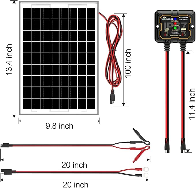 SOLPERK Solar Panel Kit 10W 12V, Waterproof Solar Battery Trickle Charger Maintainer + Smart MPPT Controller + Adjustable Mount Bracket for Boat Car RV Motorcycle Marine Automotive