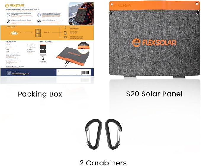 FlexSolar 20W Portable Solar Panel, High-Efficiency Monocrystalline PV Module Power Charger with Dual USB Ports for Phones, Tablets, Power Bank, Camera and Other Off-Grid Applications