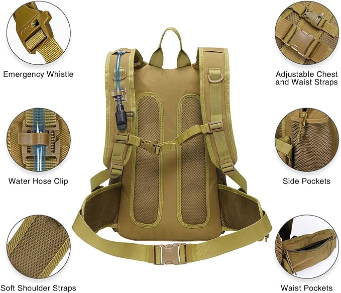CVLIFE Hydration Backpack with 3L TPU Tactical Water Bladder, 22L Hiking Backpack for Men Women, Heavy Duty Molle Water Backpack with Multiple Compartments for Cycling Running Hunting Camping