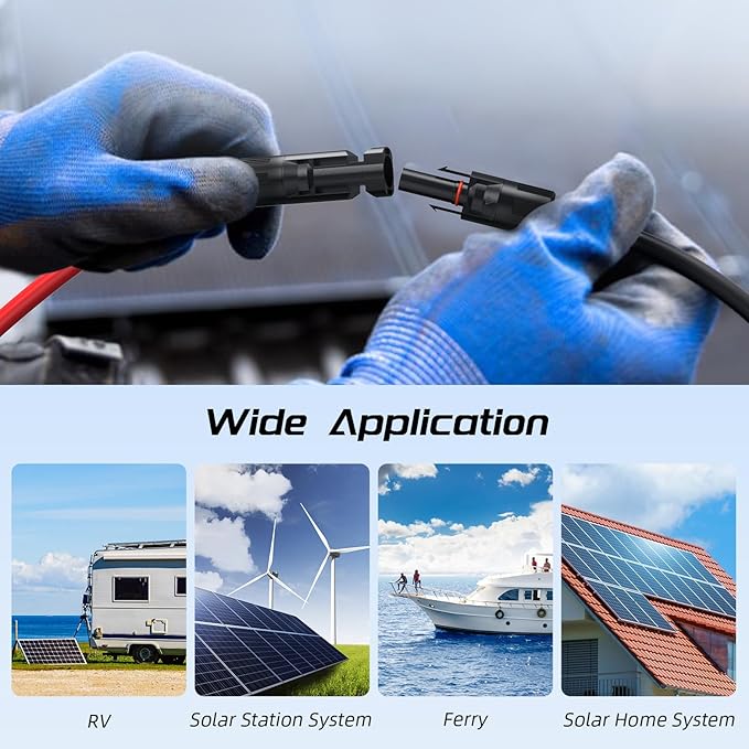 40Feet 10AWG Solar Panel Extension Cable, Bateria Power 10 Gauge 6mm² PV Wire with Female & Male Waterproof Connectors for RV, Photovoltaic Systems, Set of 2