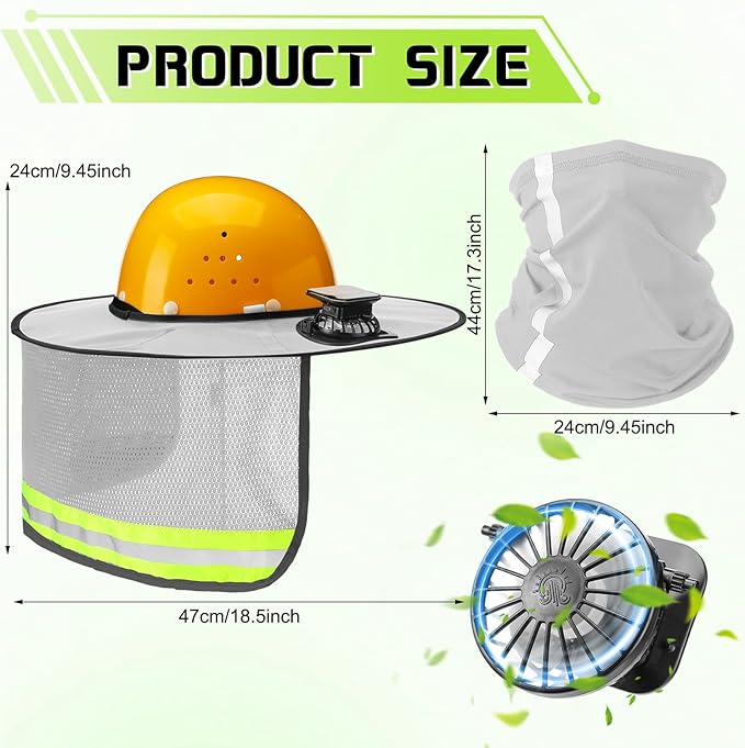1 Set Sun Hard Hat Shade Full Brim Hard Hat Sun Visor with Solar Fans and Neck Sunshade Cover High Visibility Full Brim Mesh with Reflective Strip, Summer Protection Accessories(Light Gray)
