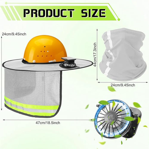 1 Set Sun Hard Hat Shade Full Brim Hard Hat Sun Visor with Solar Fans and Neck Sunshade Cover High Visibility Full Brim Mesh with Reflective Strip, Summer Protection Accessories(Light Gray)