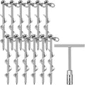 Hiboom 4 Pcs Ground Anchors with T Handle Hex Wrench Trampoline Hook, Ground Anchor Screw in Kit, Inflatable Outdoor Decorations Accessories for Camping Tents Car Ports Canopies (Silver,8 Inch)