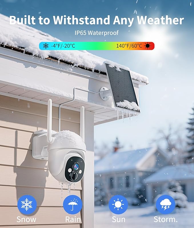 2K Solar Security Cameras Wireless Outdoor, 360° View Outdoor Camera for Home Security with Color Night Vision, Battery Powered, AI PIR Detection, Spotlight Siren Alarm, Only 2.4Ghz WiFi