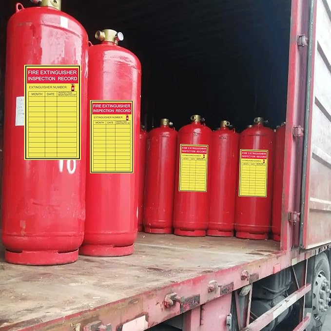 Monthly Fire Extinguisher Inspection Tags Stickers Safety Stickers 3x5 Inch Year Maintenance Extinguisher Recharge and Inspection Record Labels Inventory Sticker 60Pcs Check Record Vinyl Sticker Label