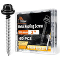 60 PCS #10 x 2 Hex Head Metal Roofing Screws with Bit, Black Painted Head Sheet Roof Screw with EPDM Washer, High-Low Thread, Self-Tapping Metal to Wood Screws for Roofing & Siding - TPOHH