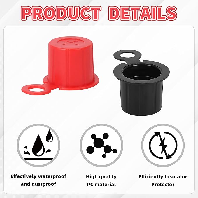 Battery Terminal Covers 6PCS Car Battery Top Post Cap with Shim Vehicle Battery Terminal Insulator Protector for Automotive, RV and Boat