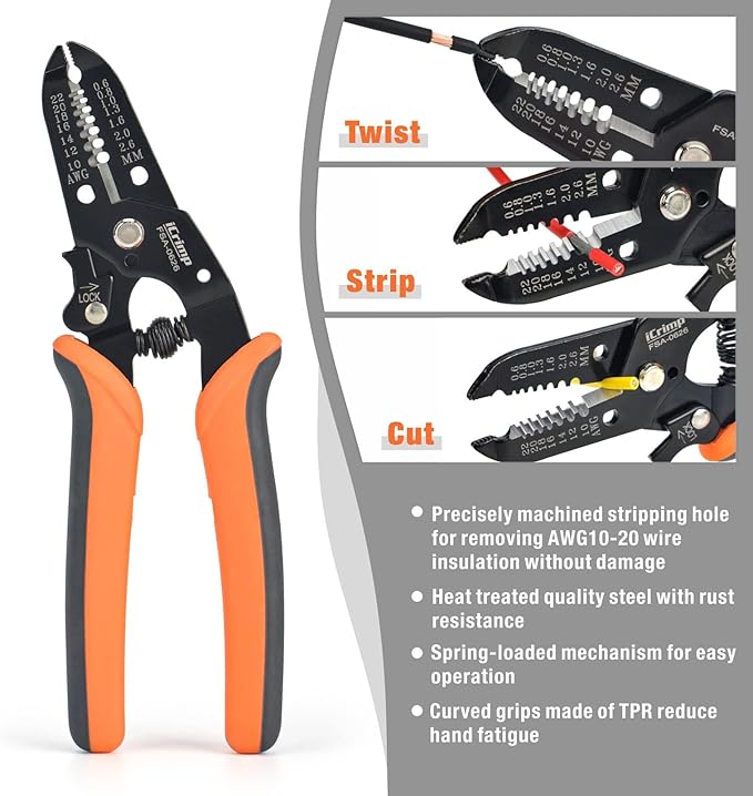 iCrimp Ratchet Wire Crimping Tool Set, 5 Interchangeable Jaws for Heat Shrink,Insulated Nylon,Non-Insulated Terminals AWG20-2, Wire Stripper included
