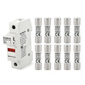 Baomain RT18-32 Fuse Holder Base with 10x10A Ceramic Fuses (10x38mm) – 1 Pole DIN Rail Mount, LED Indicator, CE Certified (10 Amp)