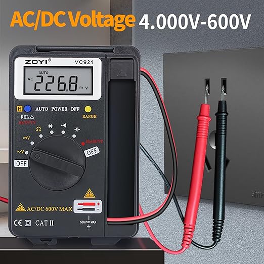 ZOYI 921 Digital Multimeter Card Tester with Auto-ranging 4000 Count, AC/DC Voltage, Frequency, Resistance, and Continuity for Beginners