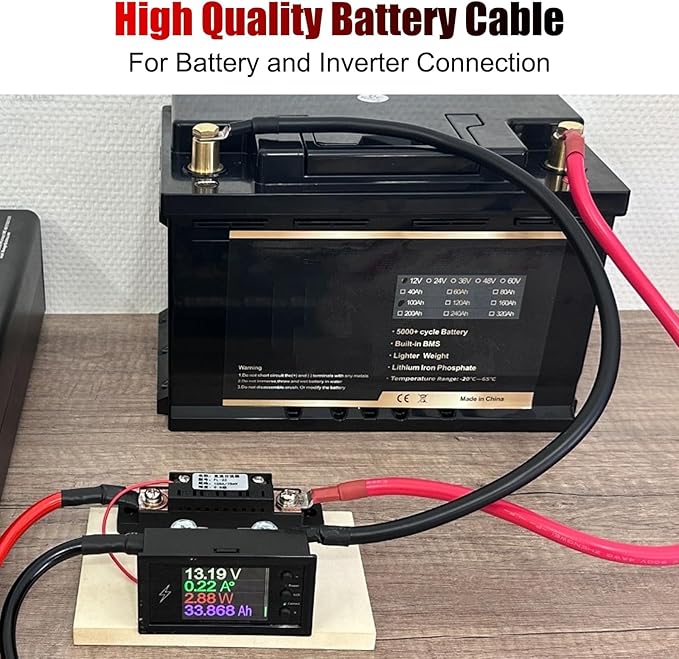Linkstyle 6 PCS 4 AWG Battery Cables 12 Inch, 30CM Heavy Duty Marine Battery Power Inverter Copper Wire Set, with 3/8" Tinned Copper Lugs, for 12v-48V Automotive Solar, ATV, RV