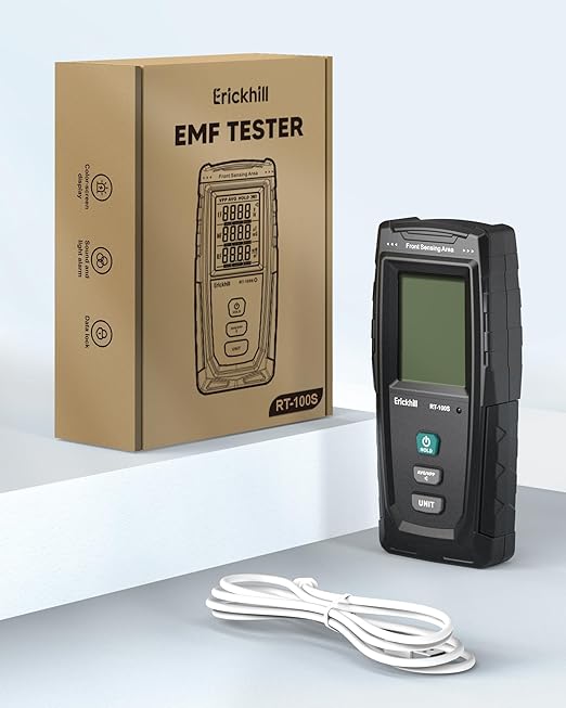 ERICKHILL 3 in 1 EMF Detector, Electromagnetic Field Radiation Detector for EF, RF, MF, WiFi,5G Signal,Triple Alarm Modes, Type-C Charging, EMF Meter for Home, Office, and Paranormal Investigation
