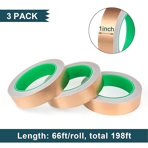 BOMEI PACK Copper Foil Tape 3 Pack 1.97mil x 1inch x 66ft with Conductive Adhesive for Guitar and Crafts, Soldering, Stained Glass, Electrical Repairs, Grounding